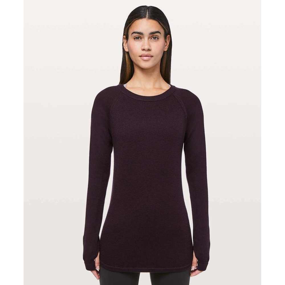 Lululemon Light‎ Merino Wool Sweater Dark Purple Plum Pullover Women  Sz 6